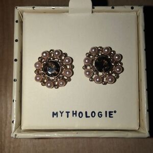 ‎Mythologie Rose Gold Pearl Rhinestone Earrings